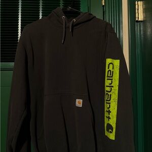Carhartt Black Hoodie with Neon Green Sleeve Logo